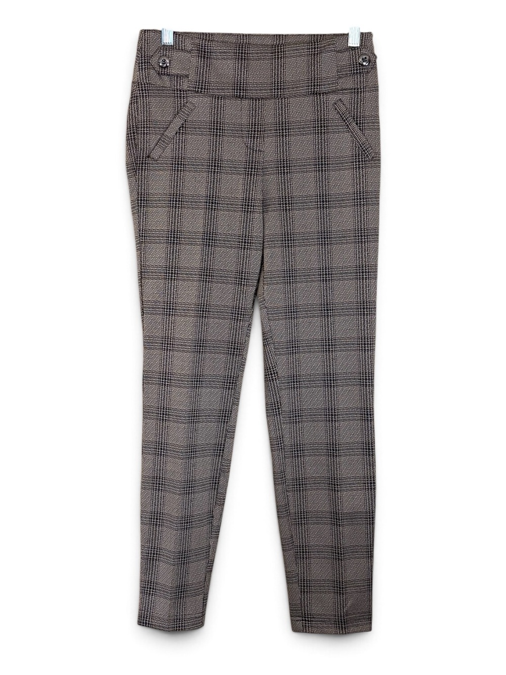 Soho Apparel Plaid Pull On Stretch Skinny Ankle Pants - Brown & Black